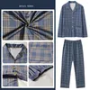 Pijamas masculinos conjunto de calças de pijama impresso família loungewear elegante primavera/outono pijama com gola de lapela mangas compridas de secagem rápida