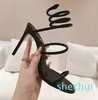 Rene caovilla Cleo rhinestones-studded stiletto sandal Square head Snake Strass Ankle Wraparound stiletto women's high heels luxury designer shoes with box