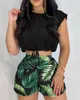 Shorts femininos 2023 Moda de verão Casual conjunto de duas peças Mulheres Ruffles Manga Solid Loose Tshirt Terne para roupas