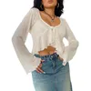 Women's Blouses Women Y2K Sexy Lace Up Hollow Cardigan Vintage Flare Sleeve Tie Open Front Crop Shirt Top E-Girl Streetwear