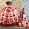 Red Quinceanera Dresses Sweetheart Off Shoulder Princess Sweet 15 16 살 생일 파티 가운 Backless Gala Gift