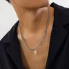 Chains IngeSight.Z Simple Hollow Cross Pendant Necklace For Men Punk Double Layer Silver Color BOX Chain Choker Hip Hop Party