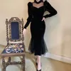 Casual Dresses Mermaid Sexy Velvet Dress French Autumn Winter Evenig Party Gown Retro Mesh Patchworker Chinese Qipao Vestidos