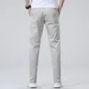 Spodnie marki męskie press Casual Pants Spring Summer Business Stretch 98%bawełniany cienki jasnoszary spodnie khaki męskie rozmiar 38 40