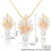 Halsbandörhängen Set Godki Noble Gorgeous Luxury Pendant Flowers Dingle Jewelry for Women Bridal Wedding