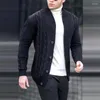 Men's Sweaters 2023 Winter Long Sleeve Stand Collar Knitwear Warm Button Solid Coats Fashion Twist Knit Tops Men Clothing