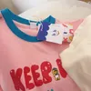 Tシャツ100％綿の子供の短振り夏の男の子と女の子がプリントされたTシャツルーズベイビースリーブトップかわいい230427