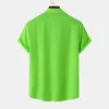 남자 캐주얼 셔츠 kemeja hijau neon pria wanita pantai hippie lengan pendek kasim panas chemise hawaii pour homme streetwear 230427