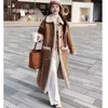 Women's Wool Blends Autumn and Winter Polo Collar Lång ärm Hornknapp Fake Lamb Hår Fashion Löst Elegant Mixed Fur Coat 231127