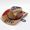 Beralar Kağıt Straw Western Cowboy Şapkası Erkekler için Klasik Amerikan Bayrağı Kovan Cap Panama Caz Şapkaları Sombrero Hombre