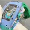 Designer Ri MLies Luxury Watchs Women Tillverkare levererar vattentät lysande automatisk handledsmekanisk pastellblå klocka