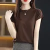レディースTシャツファッションソリッドカラーニットゆるい韓国のTシャツ女性用服スプリングカジュアルプルオーバーオールマッチTシャツ230428