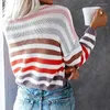 Женские свитера, весенне-осенний полосатый пуловер с круглым воротником и длинными рукавами, вязаный полосатый свободный свитер, модный офисный женский свитер