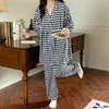 Damen-Nachtwäsche, großes Set, Sommer-Pyjama, kariert, lose Pyjamahose, Halbarm, Damen-Nachtwäsche, Zuhause, Mittelalter-Outfit 230428