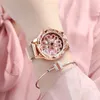 Damenuhren UTHAI CQ30 Damenuhren Roségold Uhr Armbanduhr Damen Damenuhr Quarz Strass Spin Blume Transparent Luxus 231128