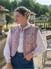 Coletes femininas vintage bordado floral colete para mulheres v pescoço sem mangas cardigan 2023 outono moda feminina streetwear colete