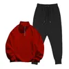 Running Sets Mens Fashion Casual Half Zip Sweatshirt Solid Color Two Piece Pocket Sweater Winter Suit Tuxedo Shawl Lapel