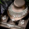 Ketting Oorbellen Set HIBRIDE Luxe Wit Goud Kleur Kubieke Zirkoon Verklaring Oorbel Ring Bangle Sets Voor Vrouwen N-1600