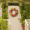 Decorative Flowers Faux Sunflower Sun Flower Wreath For Front Door Red And Yellow With Green Leaves Spring Wall Home Decor