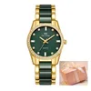 Нарученные часы Rhinestone Ceramic Watch for Women Vintage Green Ladies Fashion Quartz Watch Watches 2023 Retro Golden Dark Clockwatches