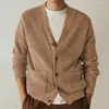 Erkek Sweaters Mens Sonbahar Kış V yaka kalınlaştırılmış hırka örgü kazak cinsiyetsiz Fransız trendy zarif rahat çift ceket unisex
