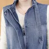 #3318 Gris bleu Denim gilet femmes avec capuche décontracté lâche gilet manteau sans manches veste avec gilet à capuche femme printemps automne