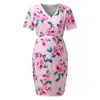 Moderskapsklänningar Kvinnors blommor Graviditetsklänningar V Neck Lång moderskapsklänning Kort ärm Ruched Gravida kläder Vestido Sukienka 230428