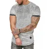 T-shirts pour hommes 2023 chemise de sport à séchage rapide Slim Fit rayé bas mode col rond haut T-shirt