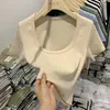 T-shirts pour femmes Sexy col en U court Chic haut femme maigre élastique filetage manches T-shirt femmes couleur unie vêtements d'été