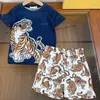 Designer Tiger Pattern Padrão Impresso Baby Kids Cloths Sets Suit Boys Sporty Sports Sports Fashion Fashion Annimals Roupas de moda Clothing Summer Cartoon T