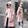 Jackets Children Clothing Girls Trench Coats 2023 Fashion Girl Cotton Hooded Long Jacket Autumn Kids Outerwear &