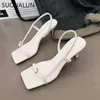 Сандалии Suojialun Summer New Women Sandal Fashion Узкая группа Ladies Elegant Dress Gladitor Shoes thin High Heel Square Toe Sups J230428