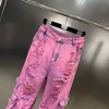 Damesjeans PREPOMP 2023 herfst collectie roze contrasterende kleur gescheurde gaten multi zakken denim broek lang GL407 231128