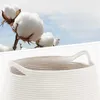 Organization Cotton Rope Laundry Hamper Extra Large Woven Collapsible Dirty Clothes Basket For Blankets Toys Tall Round Storage