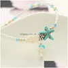 Fußkettchen Boho Süßwasserperlen Charm Fußkettchen Damen Sandalen Perlen Knöchelarmband Sommer Strand Seestern Perlenarmbänder Fußschmuck Dro Dhmtb