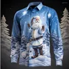 Męskie koszule 2024-letni prezent Święty Mikołaj Koszulka jesień i zima długi rękaw jasnoniebieski niebieski xs-6xl stretch tkanin