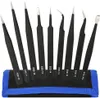 Pincet 9pcs ESD Tweezer Set Antistatic Stainless steel Tweezers Non Magnetic Tips for Electronics Repair Soldering Crafting Jewelry