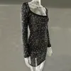 Women Urban Sexy Dresses Sequin Rhinestone Bodycon Mini Dress Long Sleeve Club Party Short Dresses