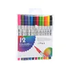 12PCSwaterColor Pens 12 kleuren Markers Dubbel eindigen Manga borstel Pen Set School Accessoires Lettering Markers Art Supplies Sketch Drawing Graffiti P230427