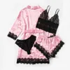 Seksowna piżama różowa szata w paski i piżama zestaw jedwabny satynowy satynowy koronkowy piżama letnie seksowne sztuczne jedwabne piżamę szlafroki