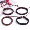 Charm Bilezikler 4pcs/Set Hippi Punk Boho koyu kahverengi deri hindistan