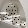 Set di stoviglie Europeo Nero Bianco a pois Stoviglie in ceramica per la casa Ciotola per zuppa a due orecchie Cucchiaio per acqua di riso Cucchiaio per una persona Completo a quattro pezzi