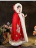 Down Coat Red Thick Hanfu Cloak Autumn And Winter Windproof Cape Chinese Style Little Girl Floral Embroidery 3-12 Yeas