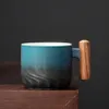 Tassen Keramik Keramik Retro Kaffeetasse Exquisiter Holzgriff Einfarbig Handgemacht Farbverlauf Glasur Filter Teetasse Büro 231128