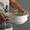 Bowls Home Creative Nordic Ceramic Handle Salad Fruit Soup Bowl with Lid Anti-Scaling Noodle Rice Pot dessert Breakfast Oat