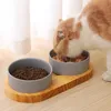 Feeding Ceramic Dog and Cat Bowl with Pine Stand NonSlip Pet Food and Water Bowls Set Indoors Pet Ceramic Bowls for Cat Medium Dog