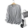 Maglioni da donna Naizaiga 100 Cashmere 180g Polo Collo con scollo a V Bianco Grigio Nero Manica lunga Allentato 7 Pin Pullover da donna Maglione KSN246