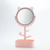 Compact Mirrors Ears LED Makeup Mirror With Light Lamp With Storage Desktop Rotating Cosmetic Mirror Light Adjustable Dimming USB Vanity Mirror 231128