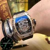 Designer Ri Mlies Luxury Watchs Men's Watch Mechanical Hollowed Automatic Out Skull Diamond Inlaid Personlig mode Lysande tidvatten Tejp Vattentät hög kvalitet