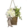 Decoratieve bloemen Decoratie Witte verse krans gesimuleerde rattanmand Hyangea slingerdeurhanger